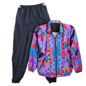 Vintage Bold Spirit Track Suit Womens S Jacket Pants Set Aztec Multicolor Lined